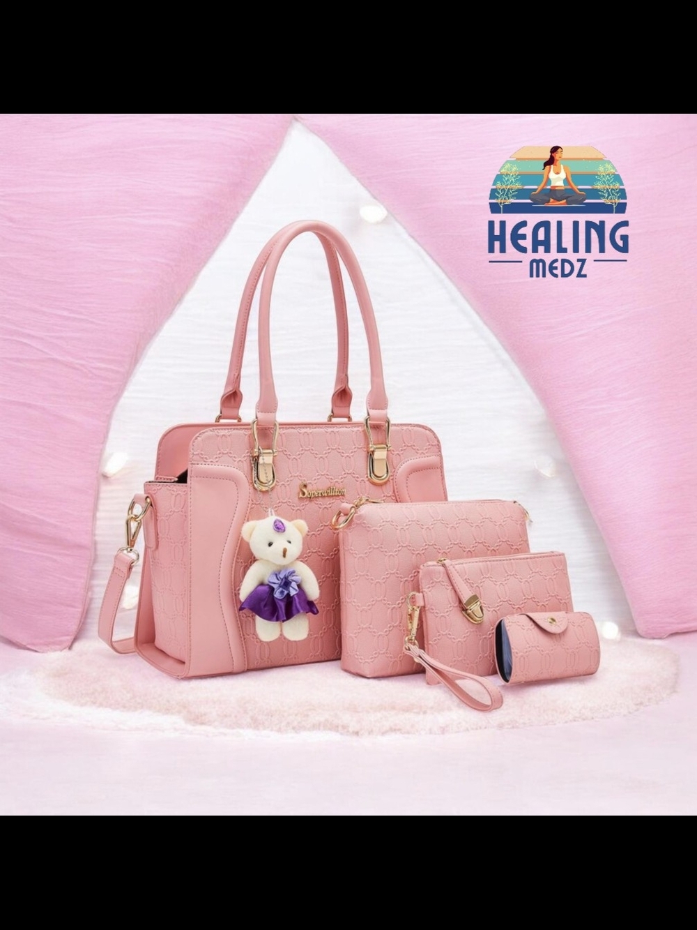 Women's Fashion Handbags Tote Bags Shoulder Bag Top Handle Satchel Purse Set 4pc